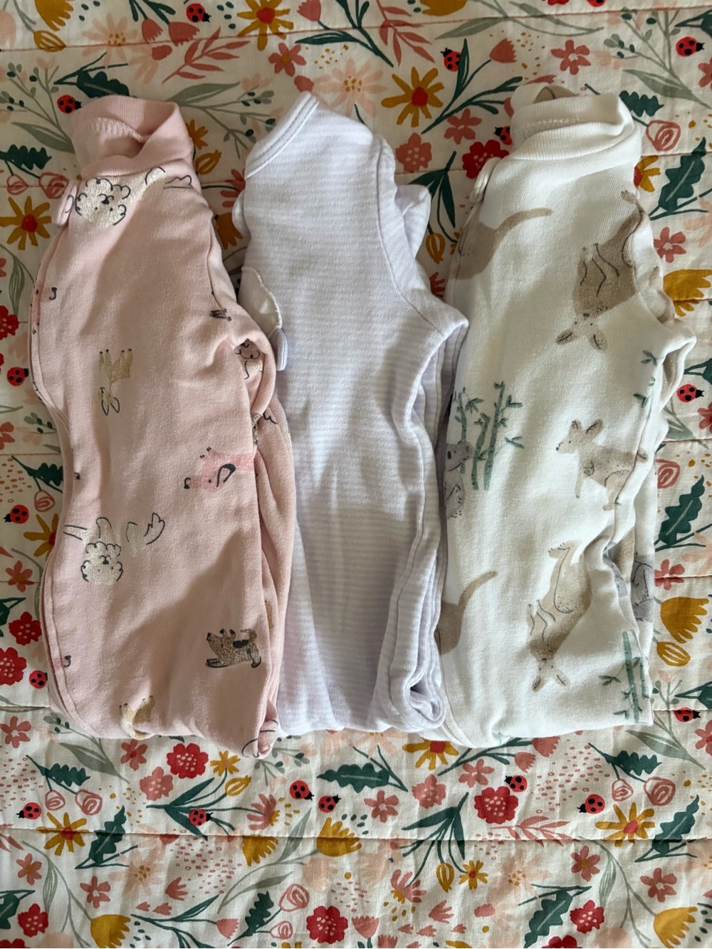 Carter's 3-Pack Baby Pajamas in Pink, Purple-white stripes and Cream